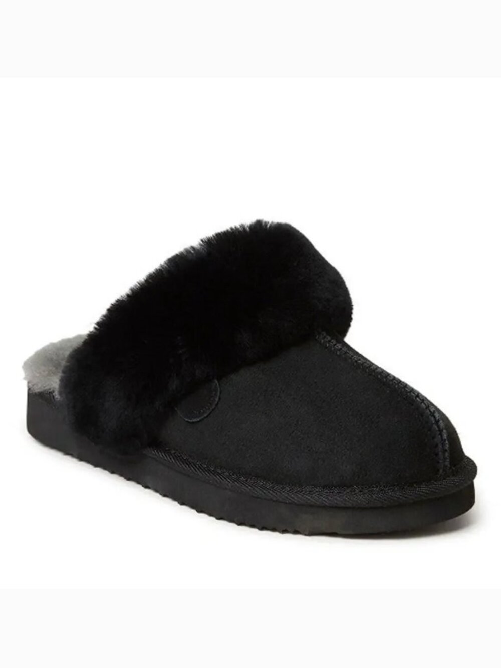NEW Dearfoams Black Fireside Sydney Genuine Shearling Scuff Slipper, Black US 10